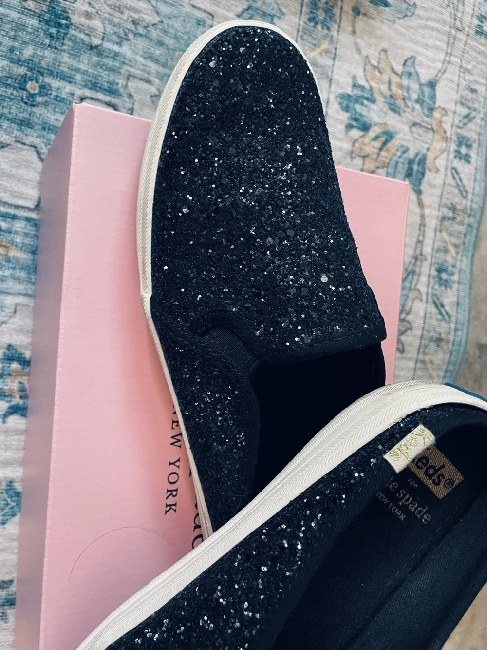 kate spade Black Glitter Slip-On Flats by Keds
